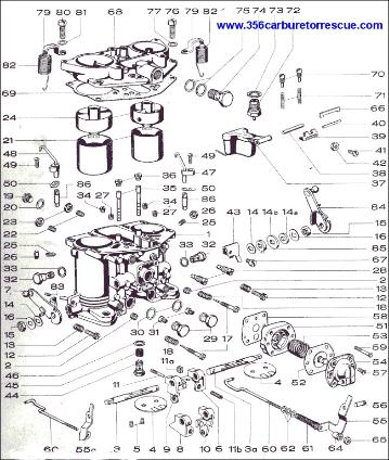 Solex 40 PII-4 Split Shaft exploded parts diagram
